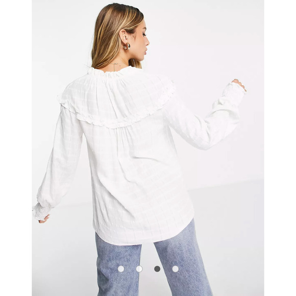 River Island Top Ruffle Bib Blouse Peasant Boho Victorian Cottagecore Size 8 - Picture 3 of 16